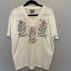 Vintage Floral Tshirt with Purple Gems Size M